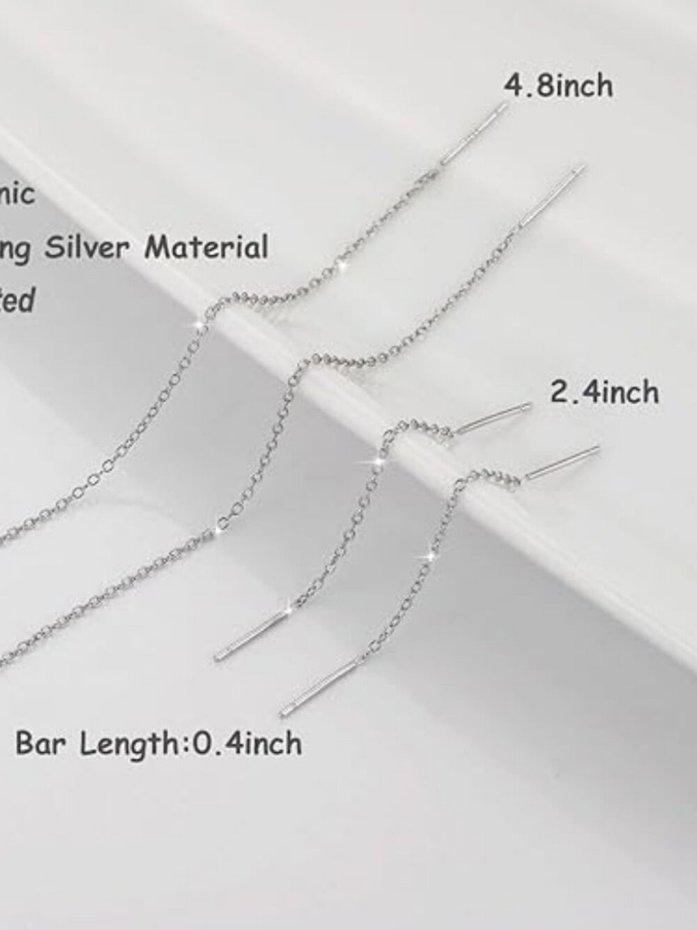 2 Pairs Sterling Silver Threader Dangle Earrings Layering 2.4" & 4.8" - Picture 6 of 6